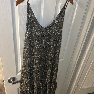 Paisley V-Neck Midi Dress in Brown